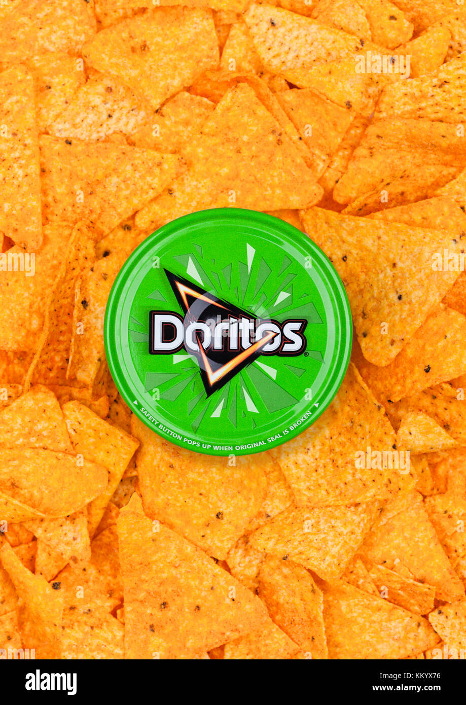 LONDON, UK DECEMBER 01, 2017 Doritos tortilla chips with Mild Salsa