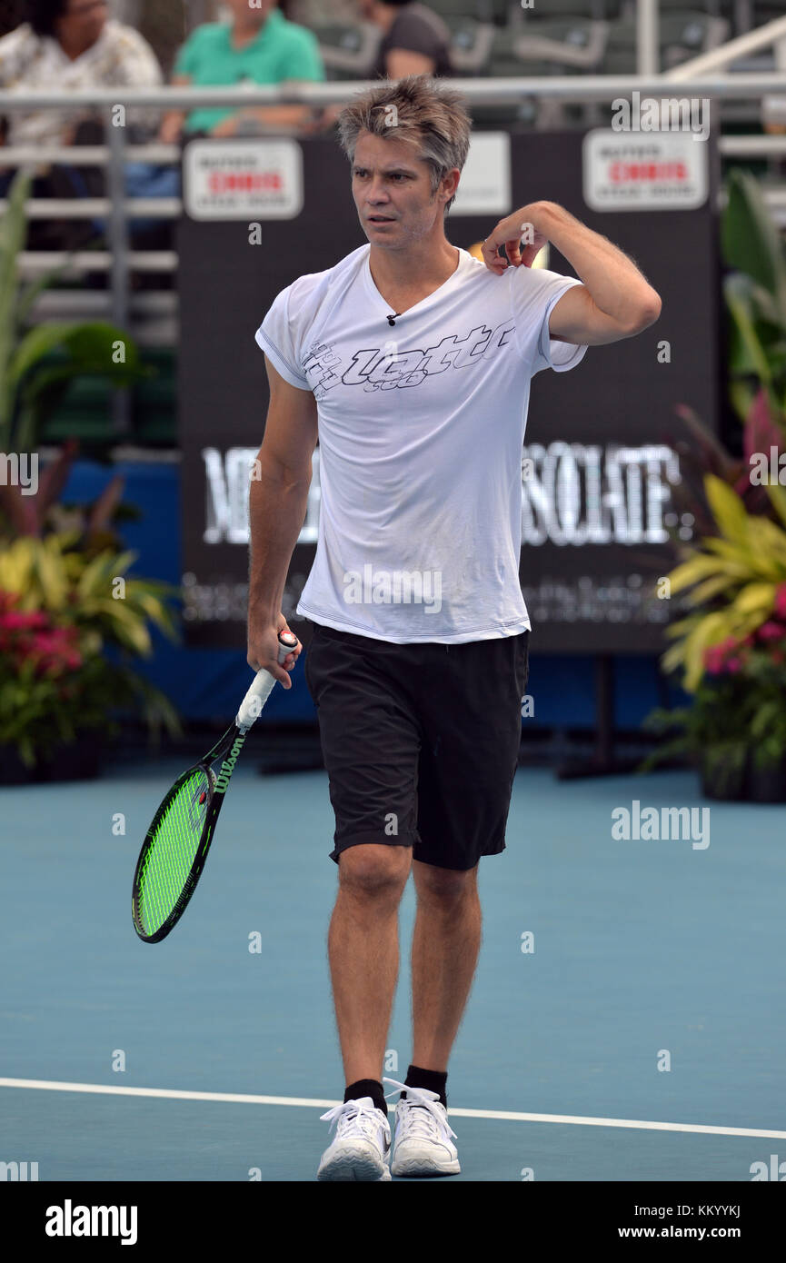 DELRAY BEACH, FL - NOVEMBER 19: Timothy Olyphant participates in the 27th  Annual Chris Evert/Raymond James Pro-Celebrity Tennis Classic at Delray  Beach Tennis Center on November 19, 2016 in Delray Beach, Florida.