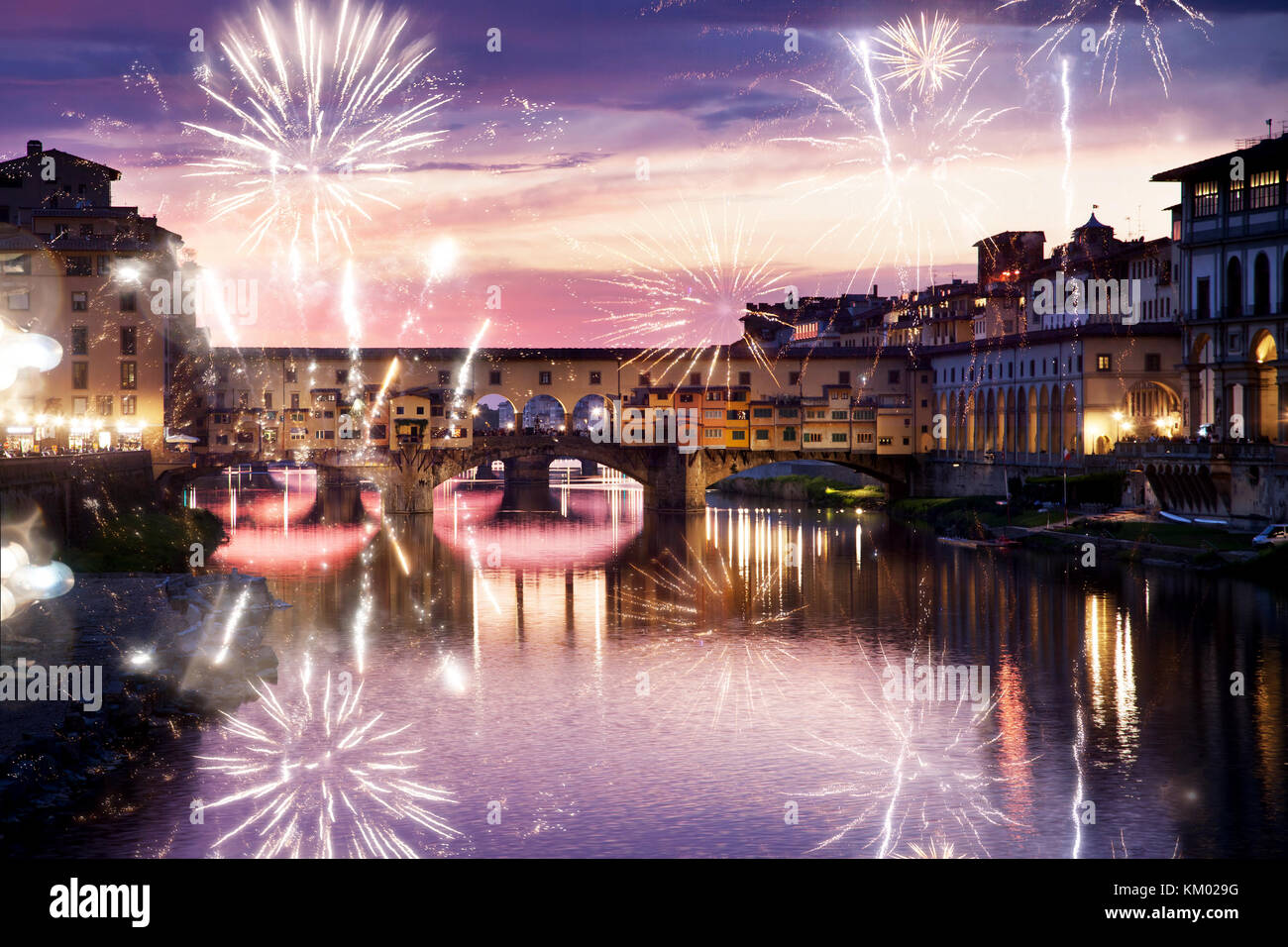 celebrating New year's eve in Florence, Italy explosive fireworks