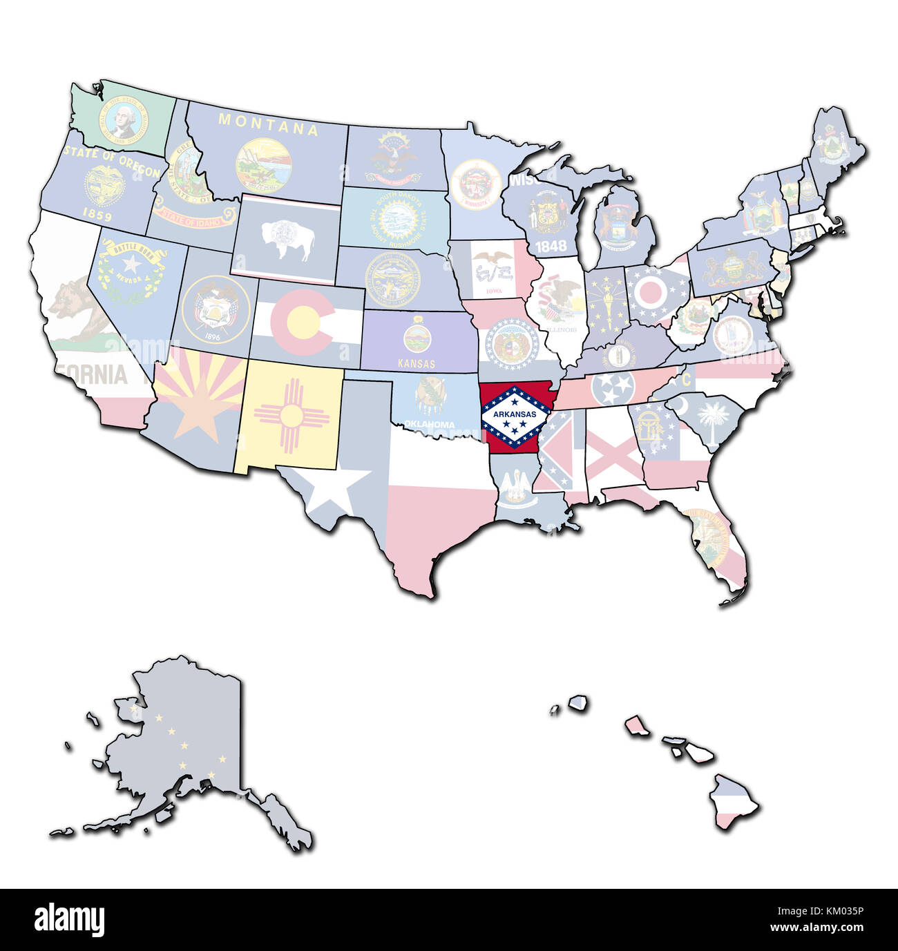 arkansas on isolated map of united states of america with state borders