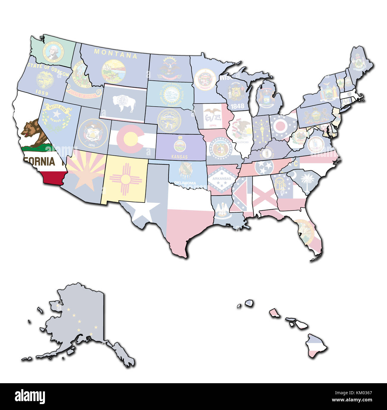 california on isolated map of united states of america with state