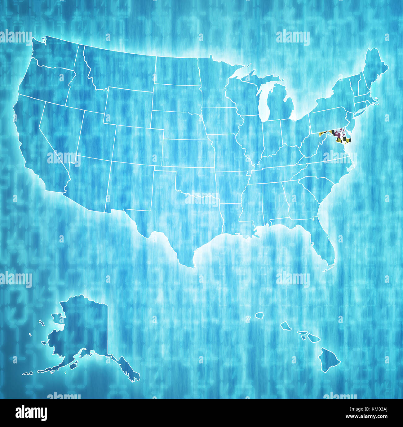 maryland on isolated map of united states of america with state borders ...