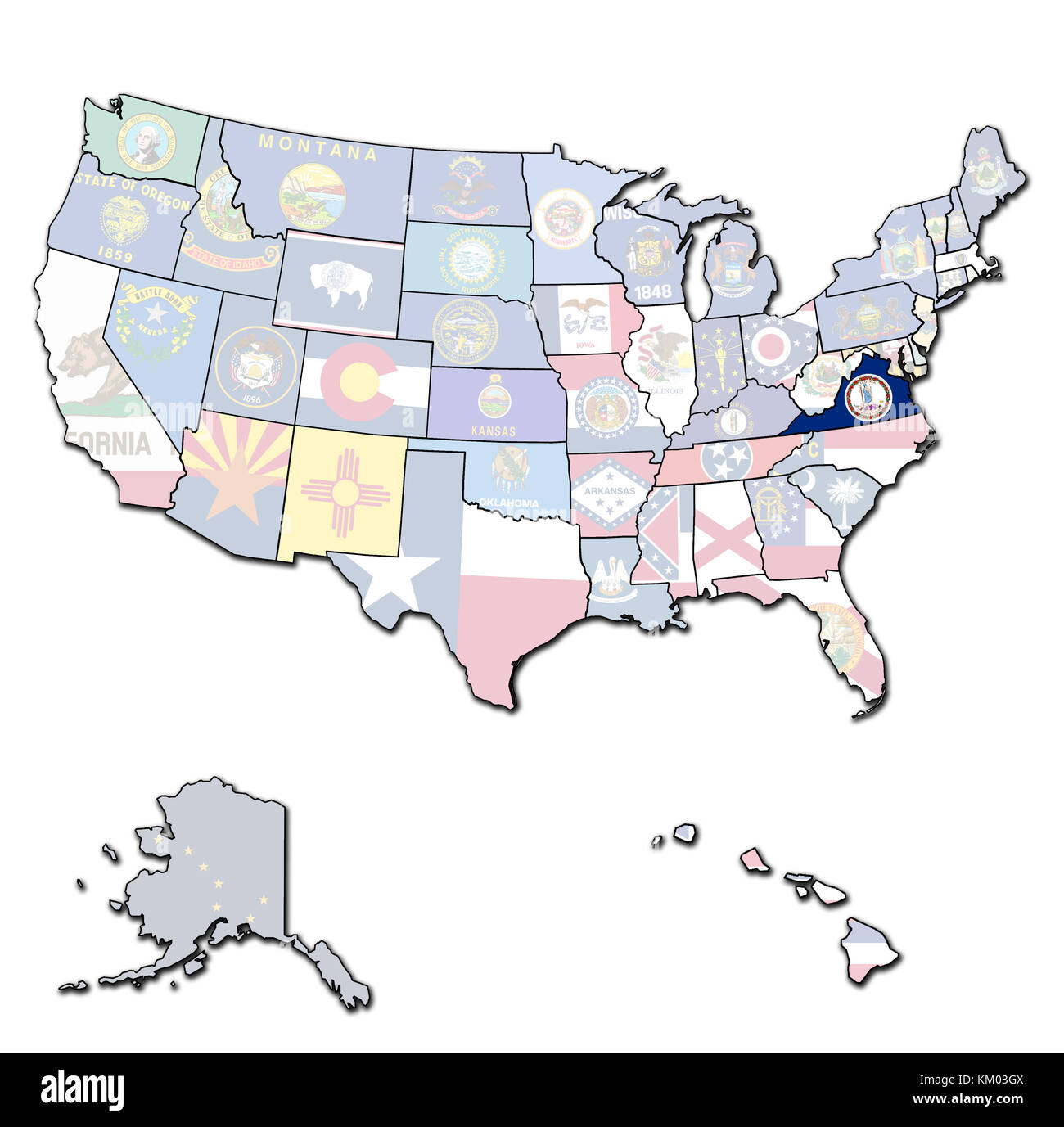 virginia on isolated map of united states of america with state borders Stock Photo Alamy