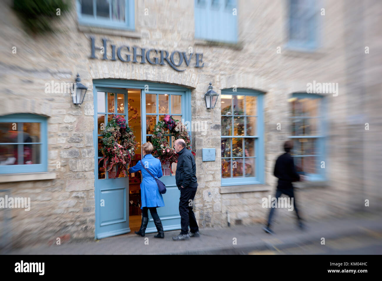 Christmas shoppers enter the Prince Charles Highgrove shop in the Cotswold town of Tetbury Stock Photo