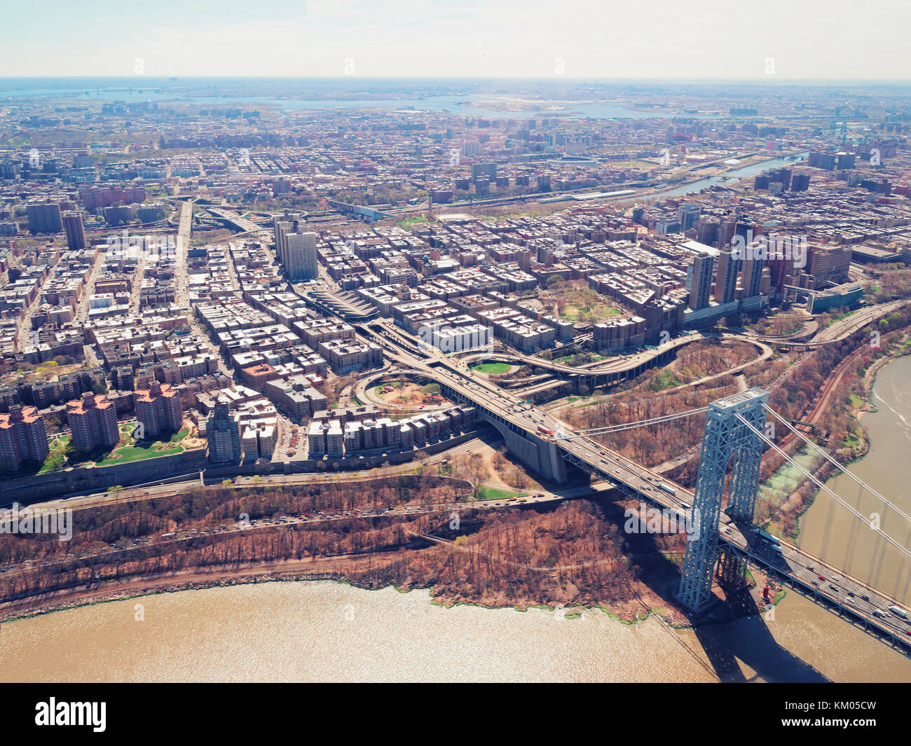 Aerial view on Williamsburg Bridge over East River between Manhattan ...