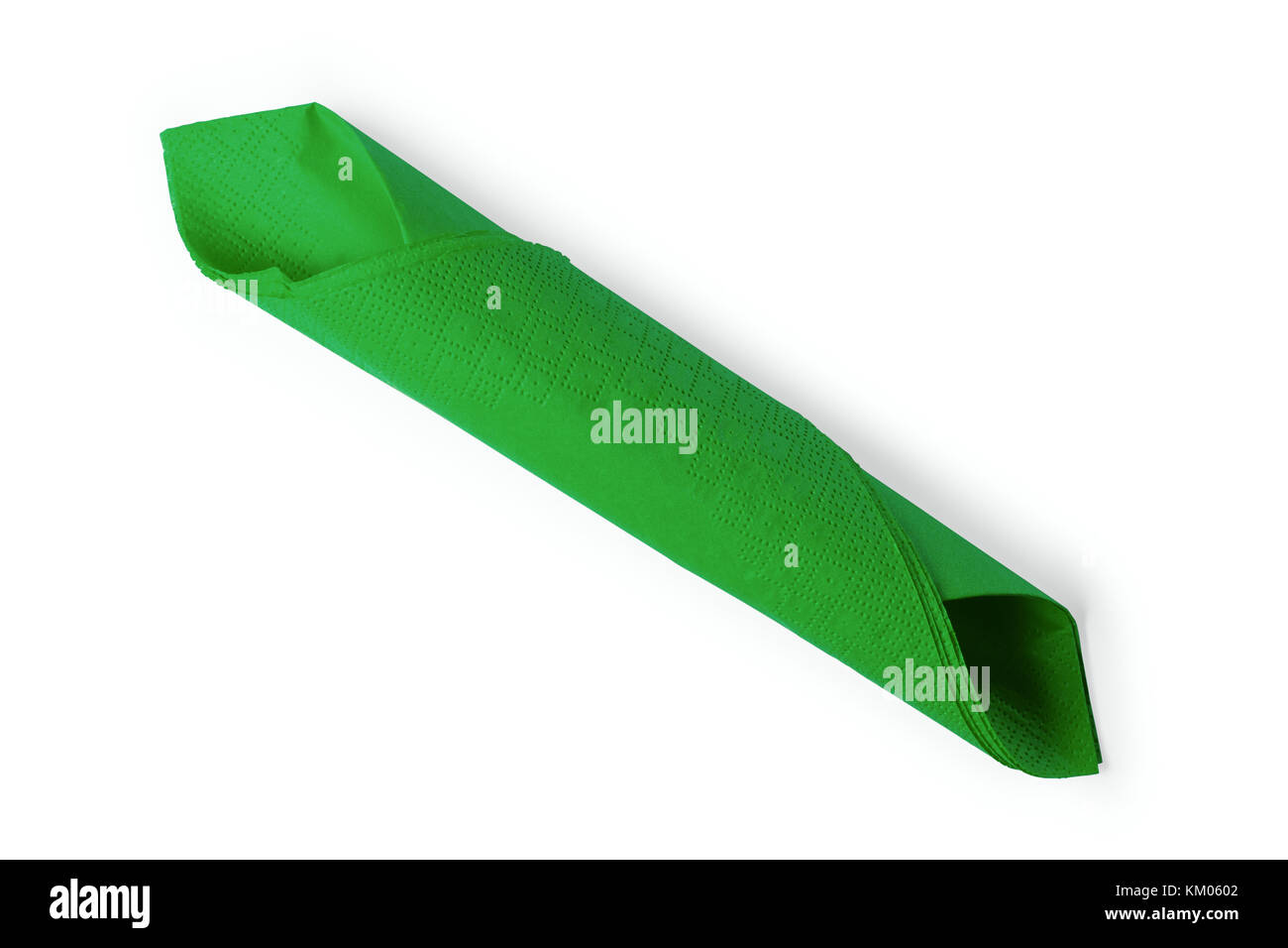 Folded green paper napkin. Isolated on white, clipping path included