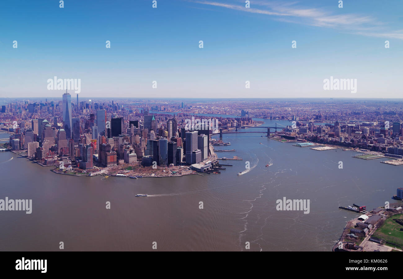 Aerial view on Manhattan and Hudson River and East River, NYC, New York ...