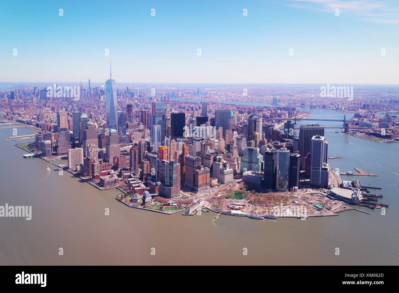 Aerial view on Manhattan with Hudson River and East River, New York ...
