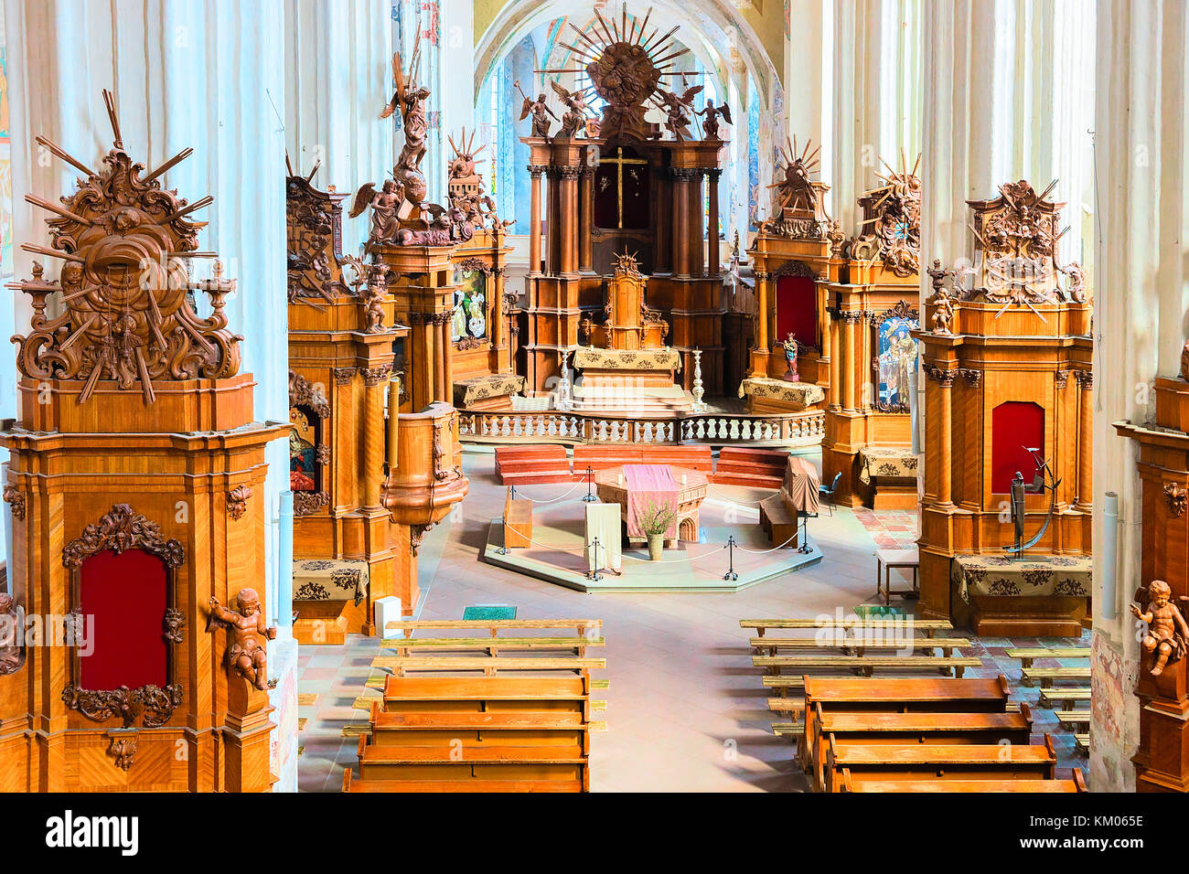 Vilnius, Lithuania - April 1, 2017: Interior of Church of St Francis and St Bernard in the Old city of Vilnius, Lithuania. Stock Photo