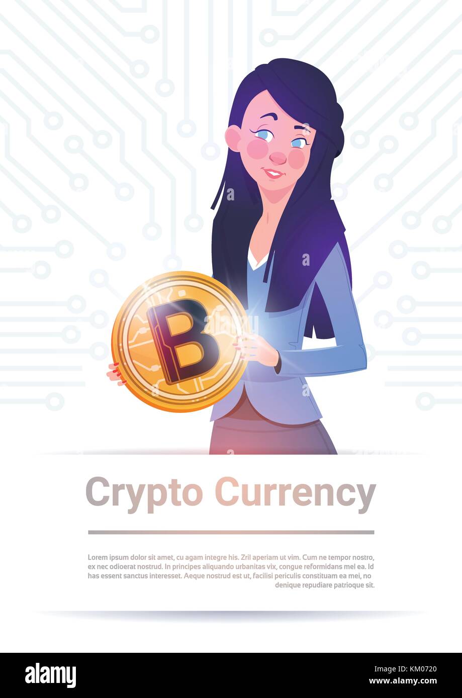 Crypto Currency Banner Woman Holding Golden Bitcoin Over Motherboard  Circuit Background Digital Web Money Concept Stock Vector Image & Art -  Alamy