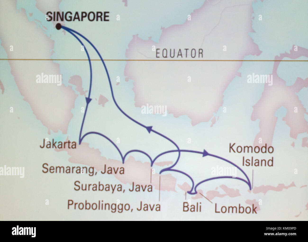 Map of cruise route from Singapore though Indonesia Stock Photo - Alamy