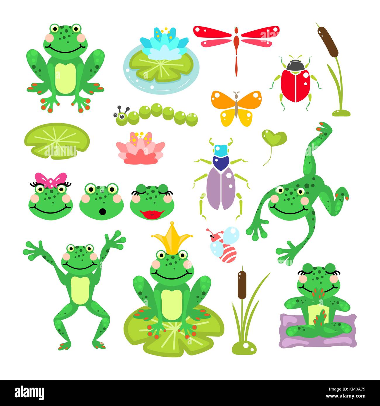Frogs cartoon green clip-art vector set. Stock Vector