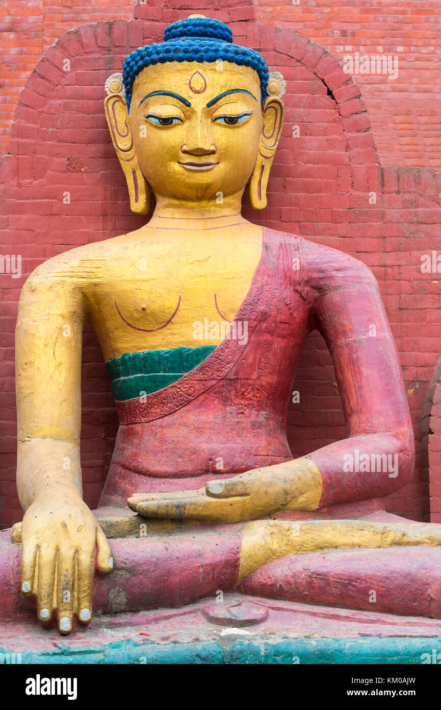 Bumisparsha mudra Buddha Statue, Swayambunath or Monkey Temple, Unesco World Heritage Site, Kathmandu, Nepal, Asia Stock Photo