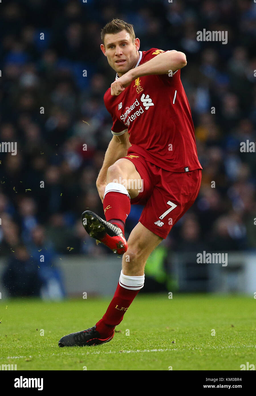 James Milner of Liverpool passes the ball during the Premier League match between Brighton and Hove Albion and Liverpool at the American Express Community Stadium in Brighton and Hove. 02 Dec 2017 *** EDITORIAL USE ONLY *** FA Premier League and Football League images are subject to DataCo Licence see www.football-dataco.com Stock Photo