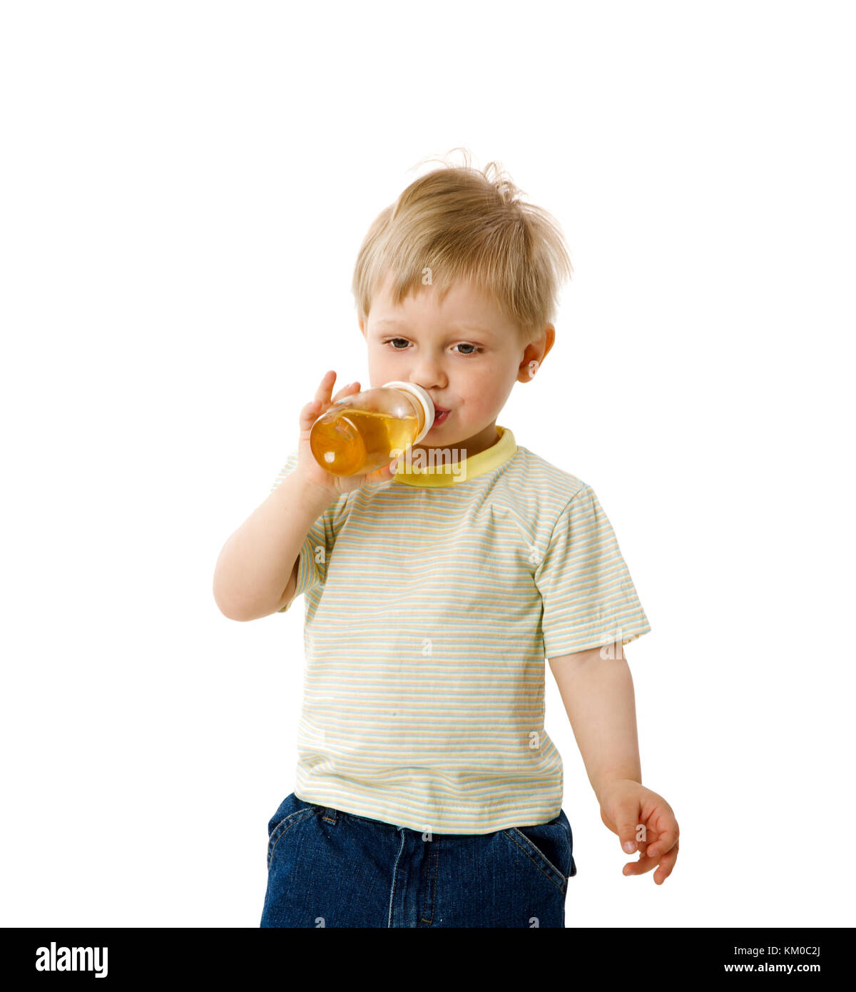 Thirsty Boy drinking juice isolated on white Stock Photo - Alamy