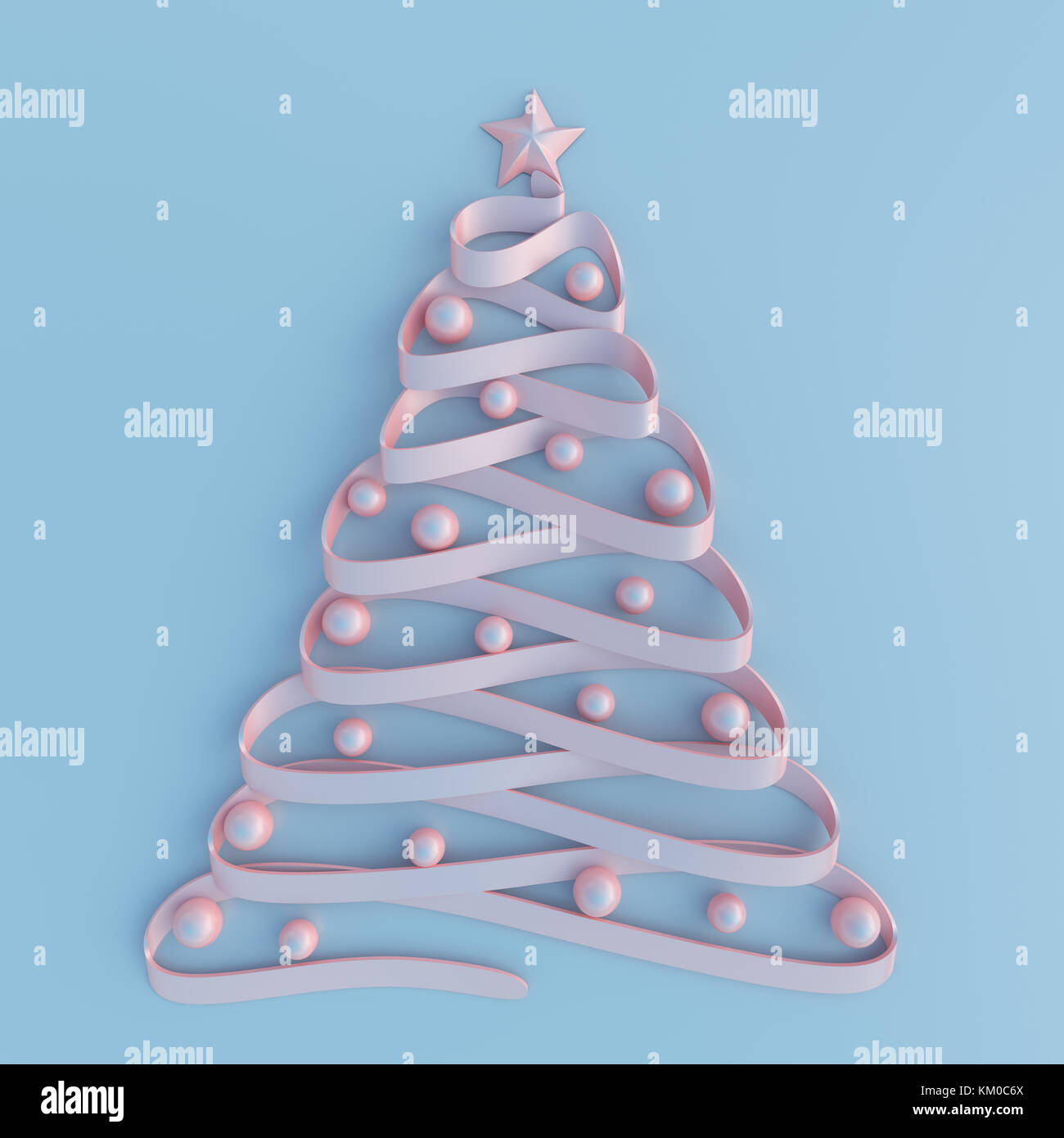 3D illustration. Concept image of a Christmas tree shaped ribbon in pastel colors. Stock Photo