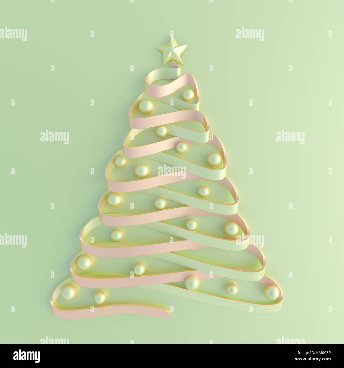 3D illustration. Concept image of a Christmas tree shaped ribbon in pastel colors. Stock Photo