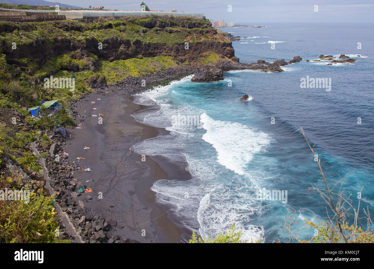 Playa El Bollullo, popular black sandy beach at El Rincon, Puerto de la Cruz, Tenerife island, Canary islands, Spain Stock Photo