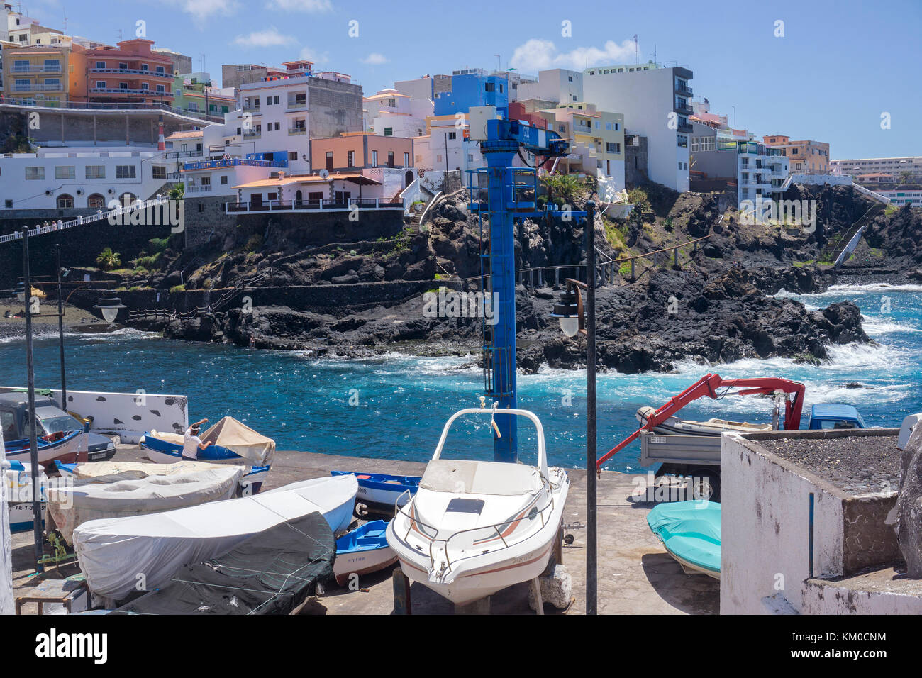 Piscina los chocos, tiny fishing harbour at village Puerto de Santiago, west coast of Tenerife island, Canary islands, Spain Stock Photo