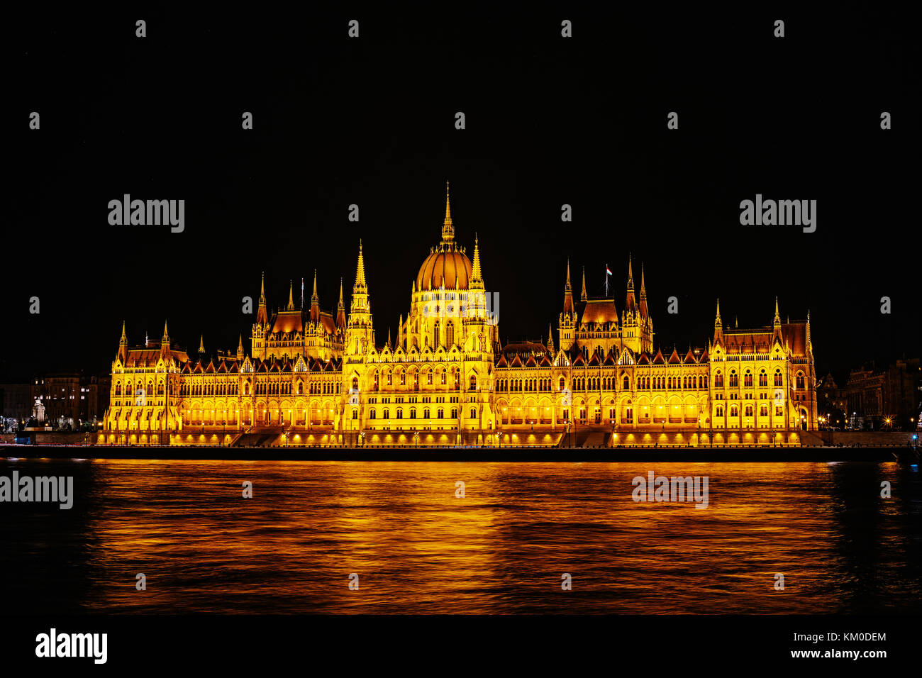 Hungarian Parliament Building, Budapest, Hungary. Seat of National Assembly of Hungary. Night view of House of Parliament. Famous landmark of Hungary, Stock Photo