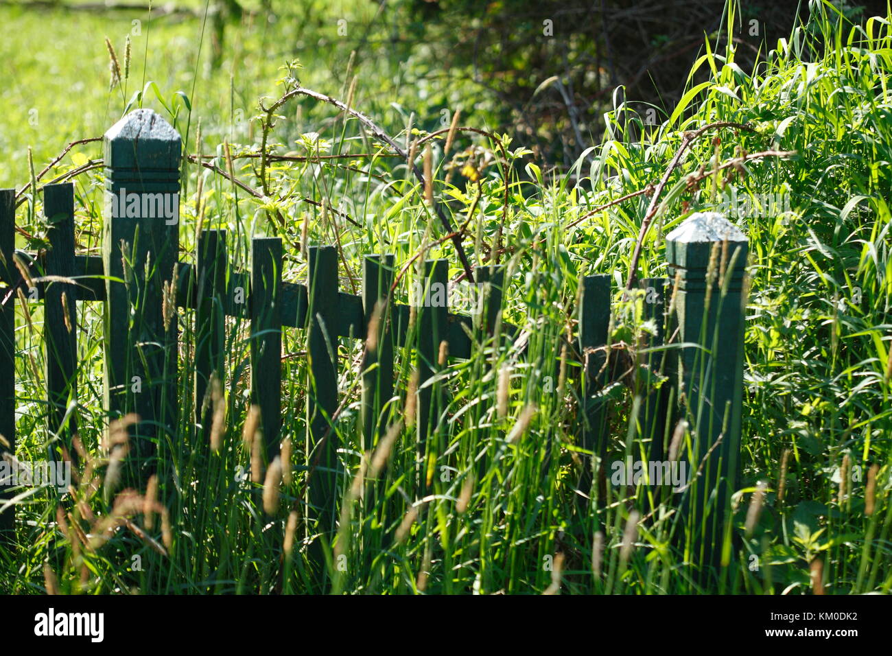 old brown wooden garden fence Stock Photo - Alamy