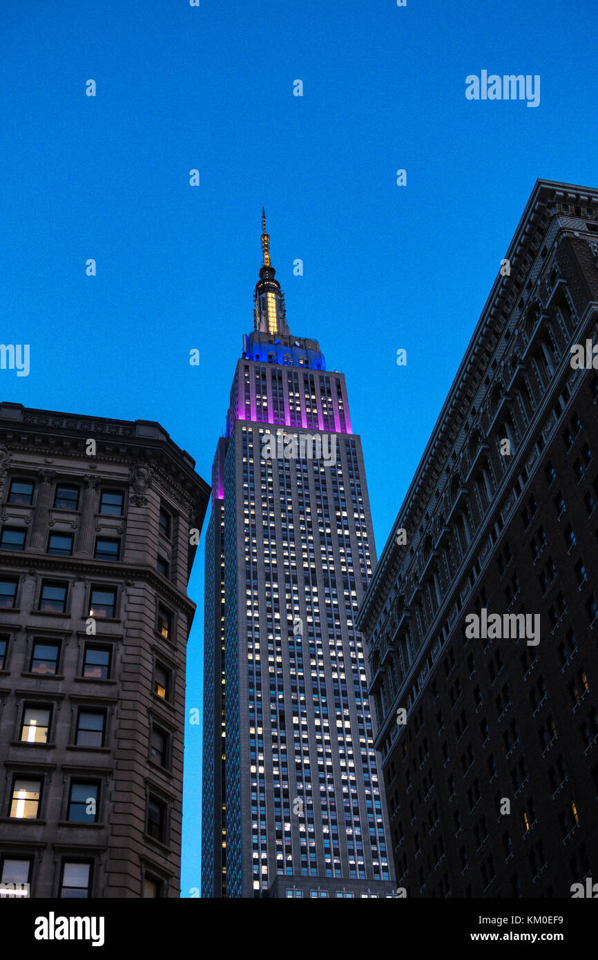 Empire State Building at Night, NYC USA Stock Photo
