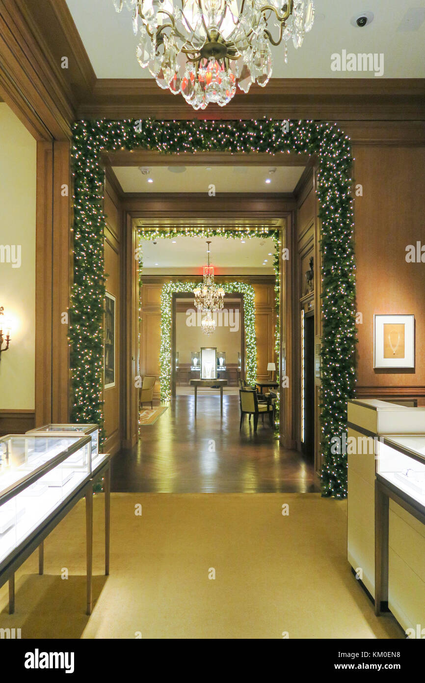 Cartier Jewelry Store Interior during the Holiday Season, Midtown Manhattan, NYC Stock Photo