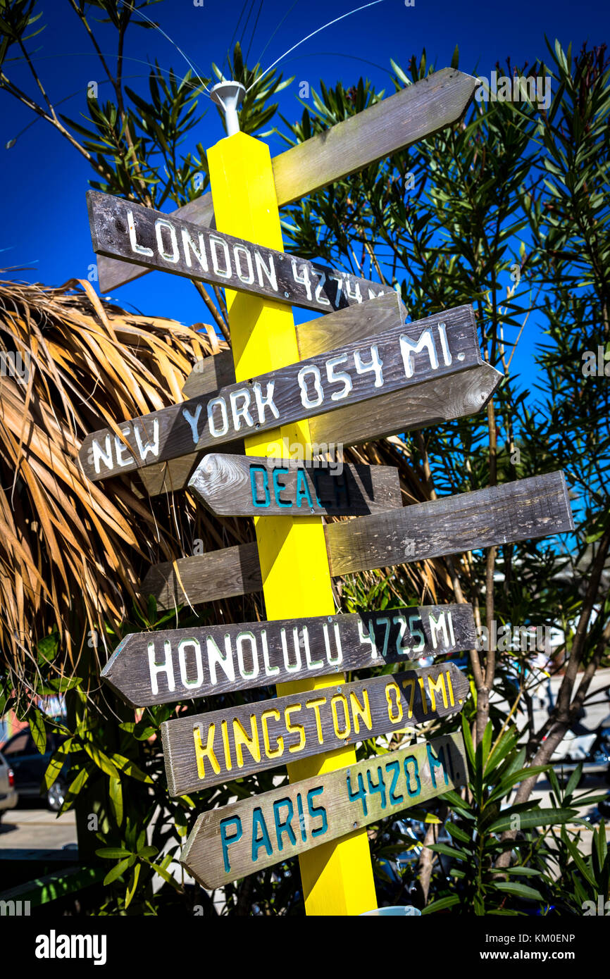 Destination Mileage Signpost at Vilano Beach, Florida Stock Photo Alamy