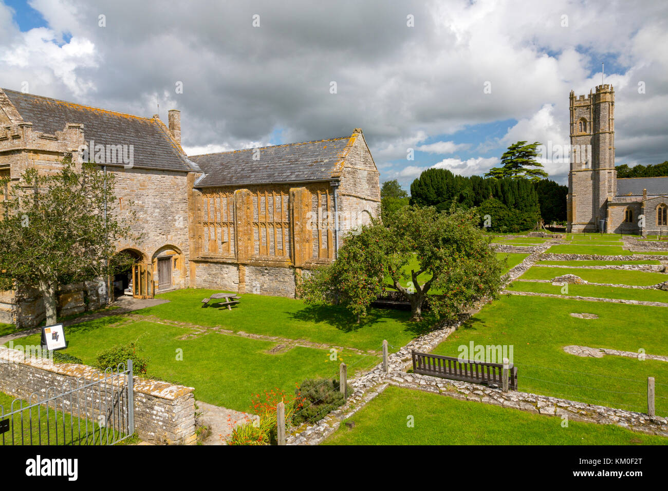 Only the Abbot's House of the former medieval Benedictine abbey and the positions of walls and buildings remain in Muchelney, Somerset, England, UK Stock Photo