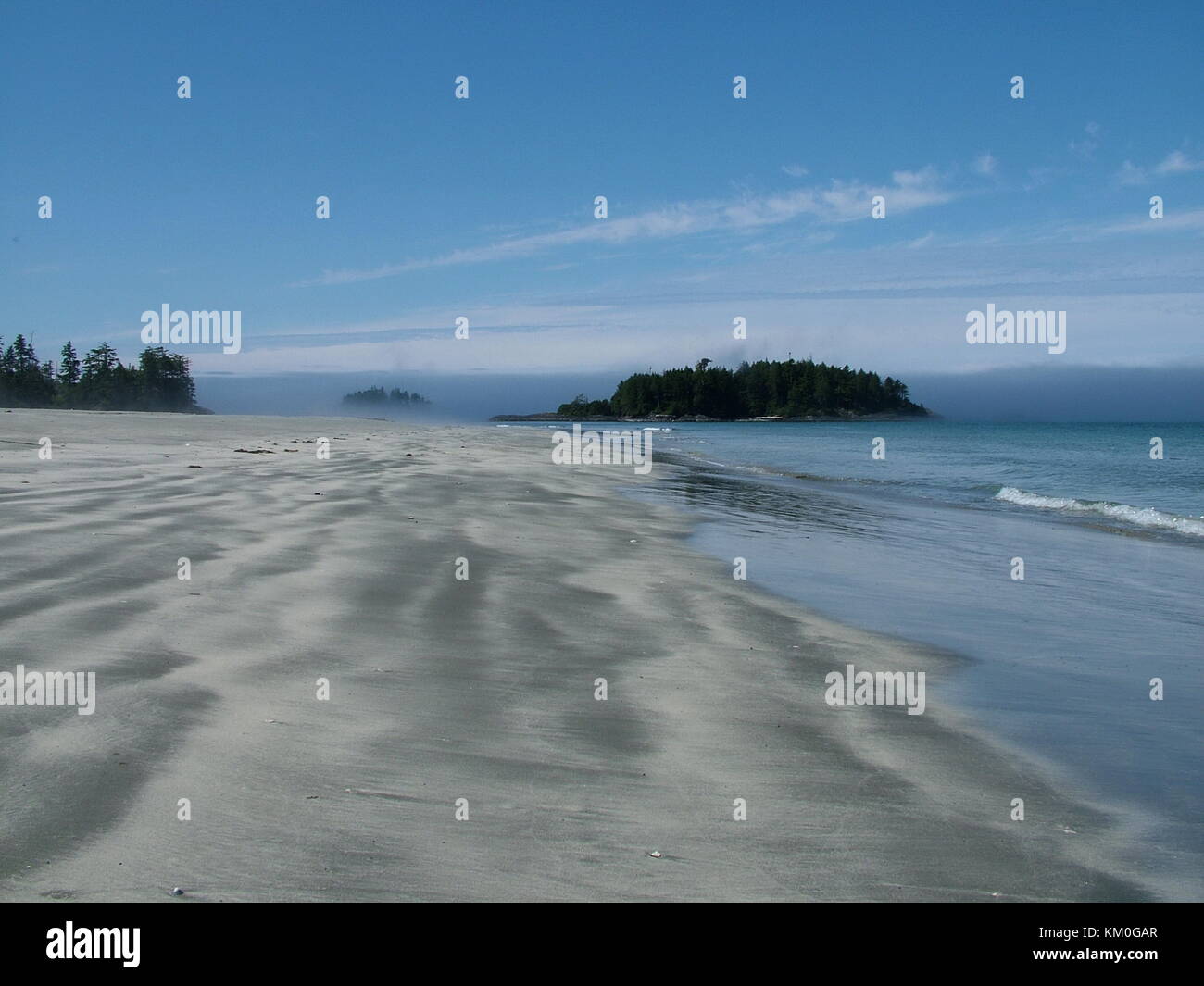 White sand beach and blue sky on Vargas Island off Vancouver Island