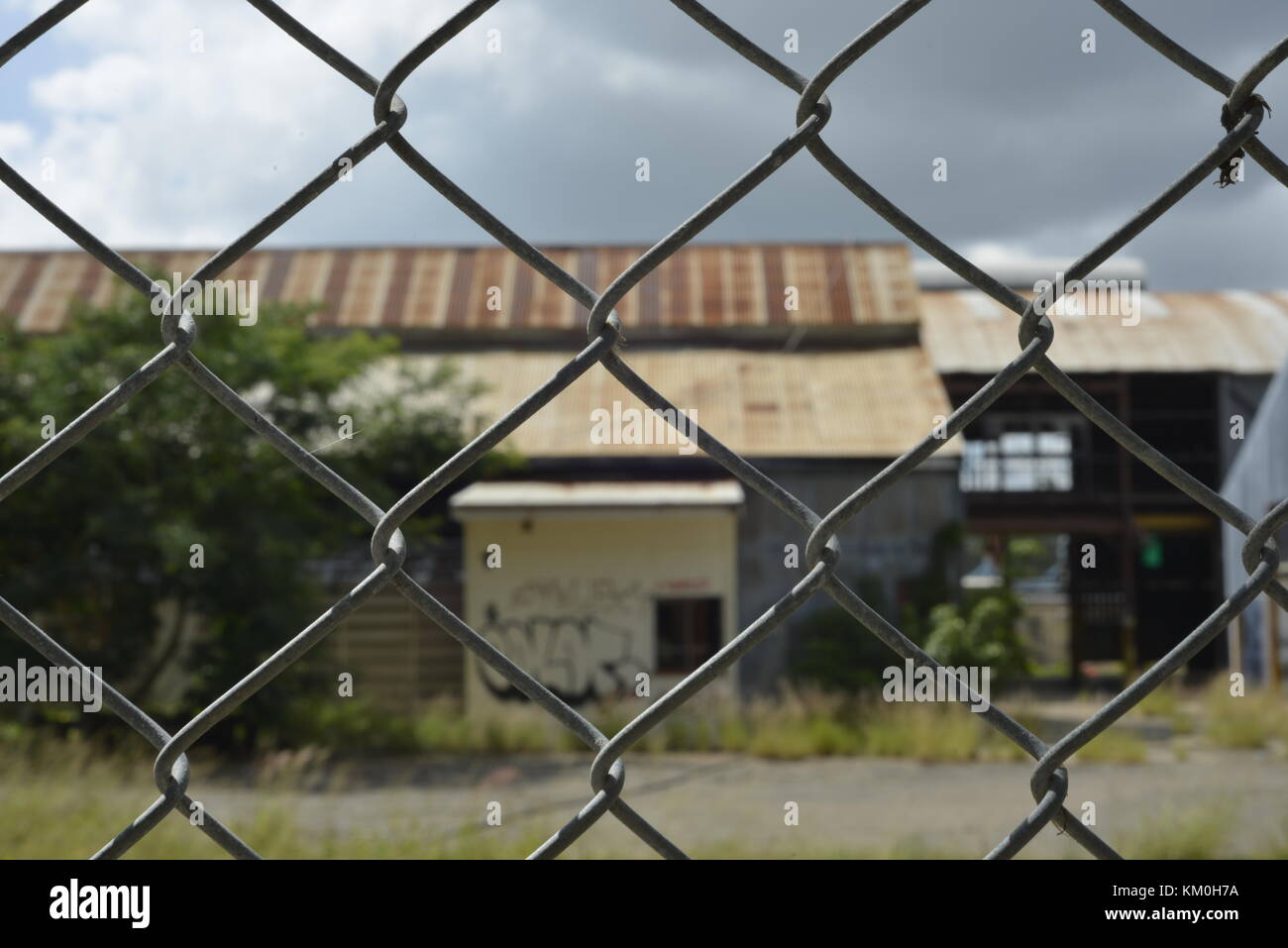 Abandoned railway station with security measures in place to deal with Townsville's rampant crime spree, Townsville, Queensland, Australia Stock Photo