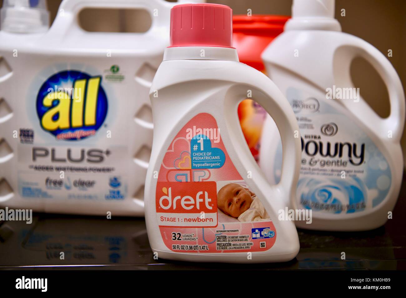 Laundry detergent and fabric softener laundry supplies Stock Photo Alamy
