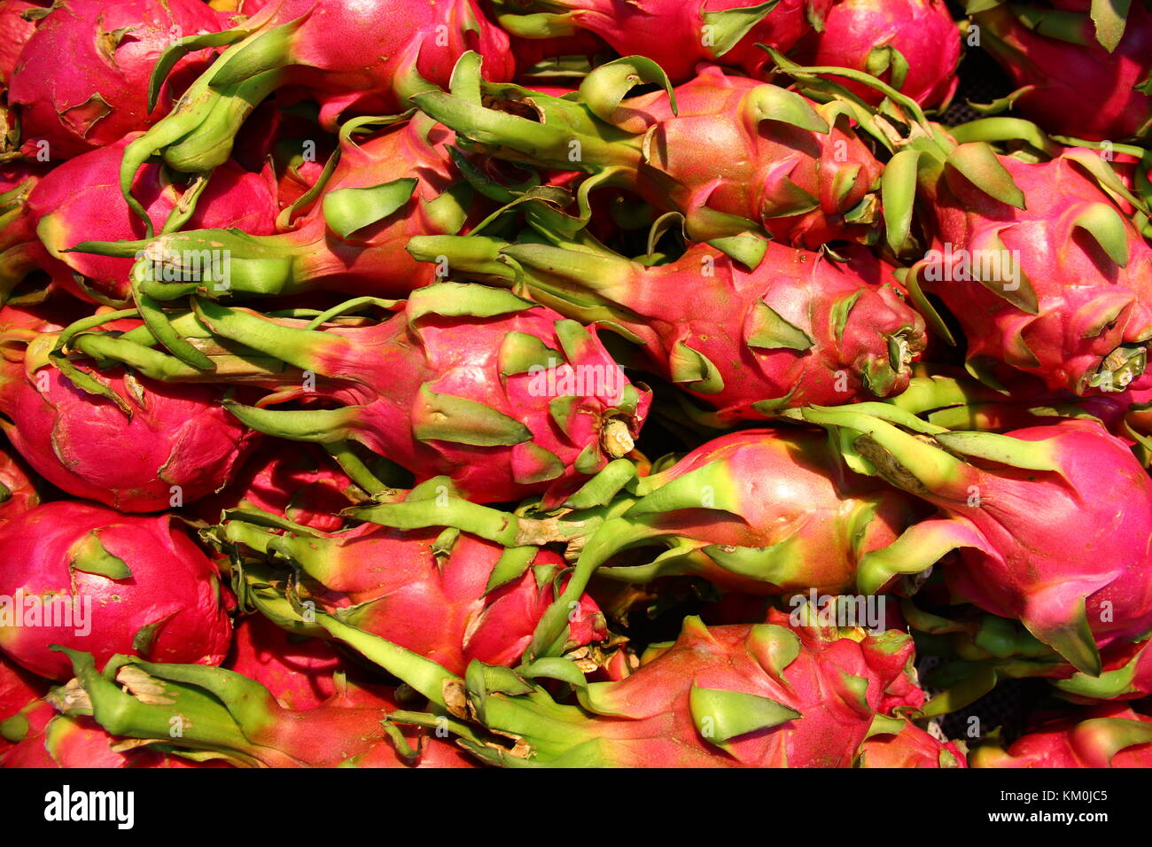 Dragon fruits on sale in a supermarket Stock Photo