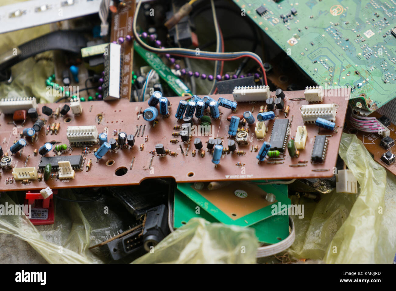 Old electronic parts for sale on a sidewalk within Cebu City,Philippines Stock Photo