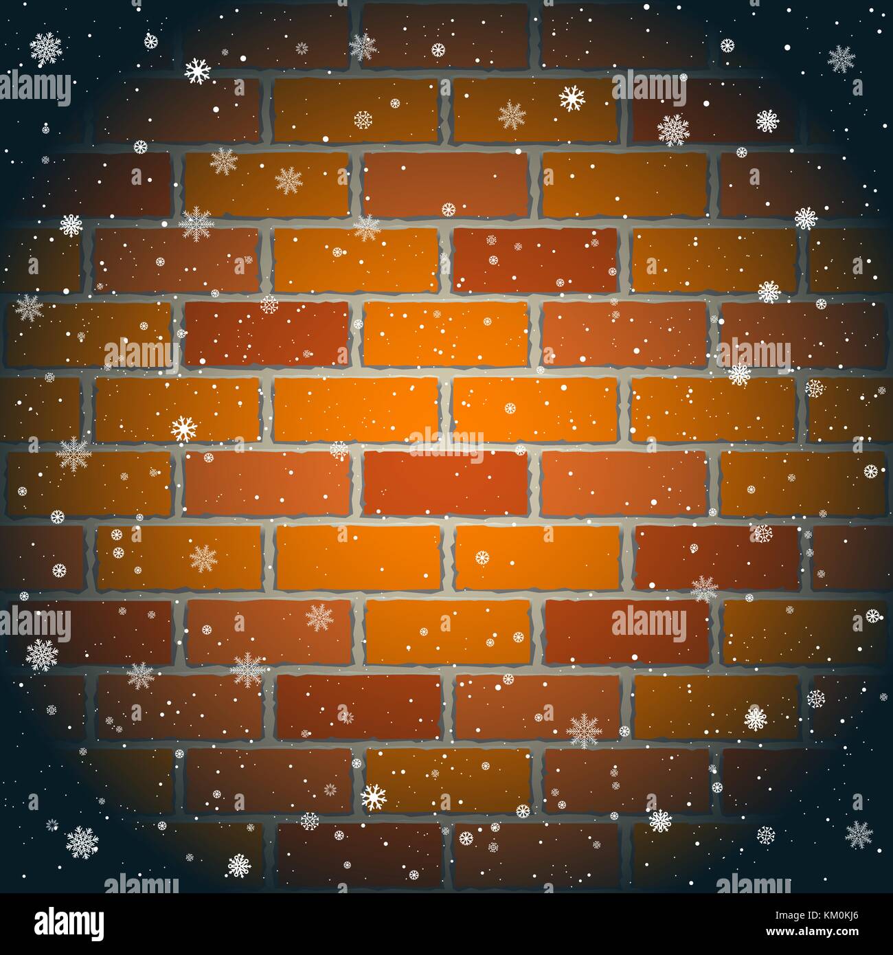 Christmas snow and red brick wall Stock Vector
