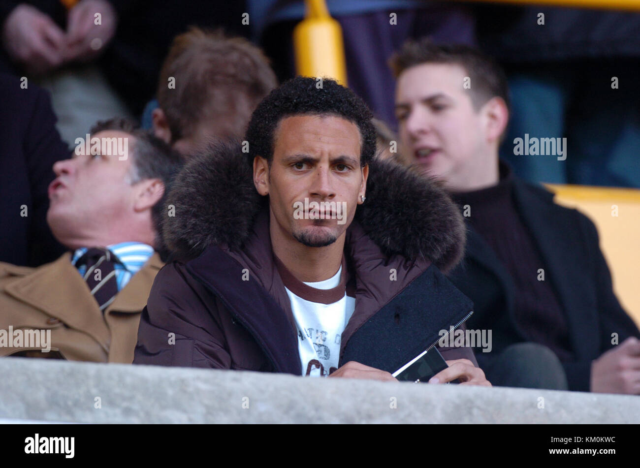 Footballer Rio Ferdinand watching West Ham United play Wolves 25/1/04 Stock Photo