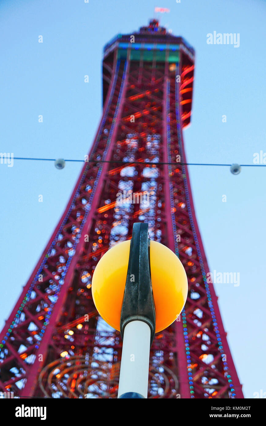 Belisha beacon at crossing point in front of Blackpool tower Stock Photo