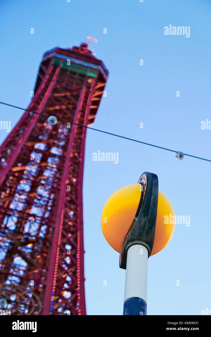 Belisha beacon at crossing point in front of Blackpool tower Stock Photo