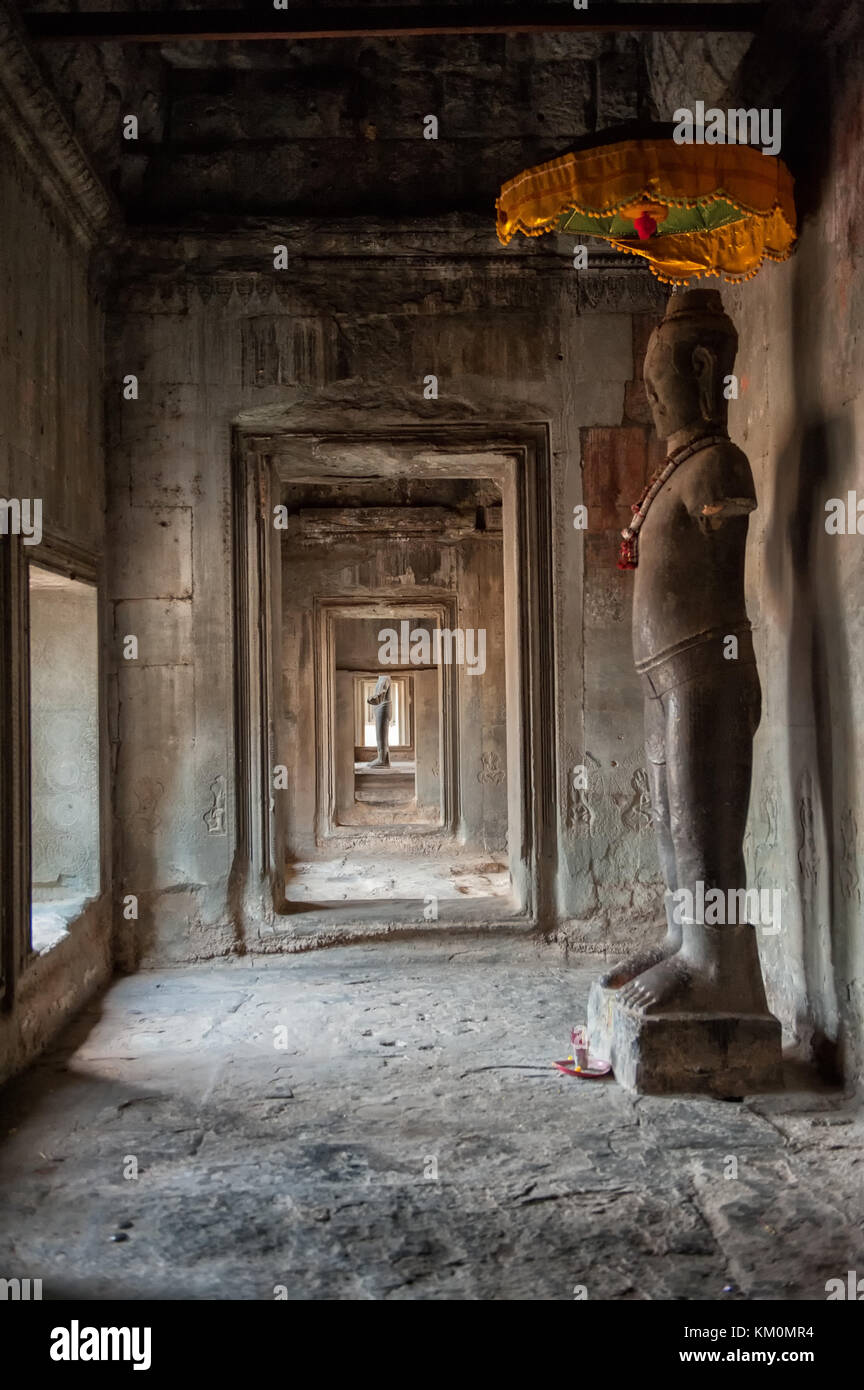 Architectural detail from Angkor Wat,  a 12th century temple and a world famous UNESCO World Heritage site in Siem Reap, Cambodia Stock Photo