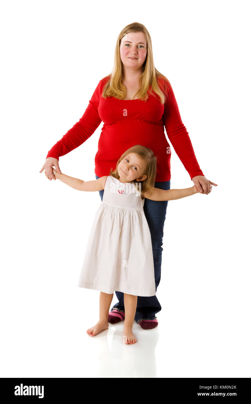 mother and daughter holding hands isolated on white Stock Photo - Alamy