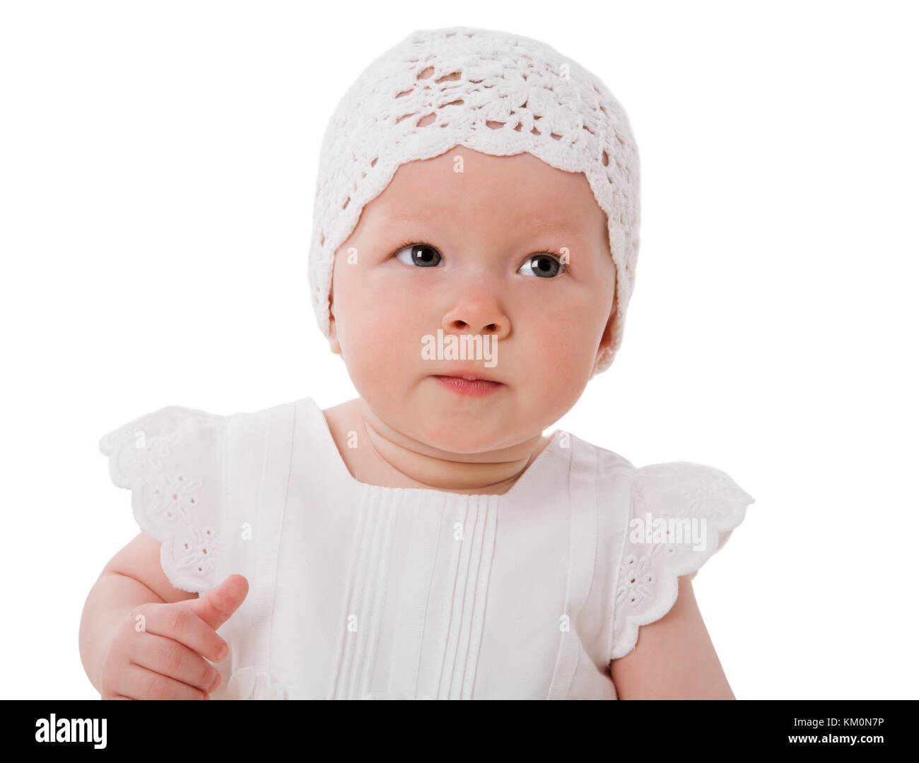 Six month Baby wearing hat isolated on white Stock Photo Alamy
