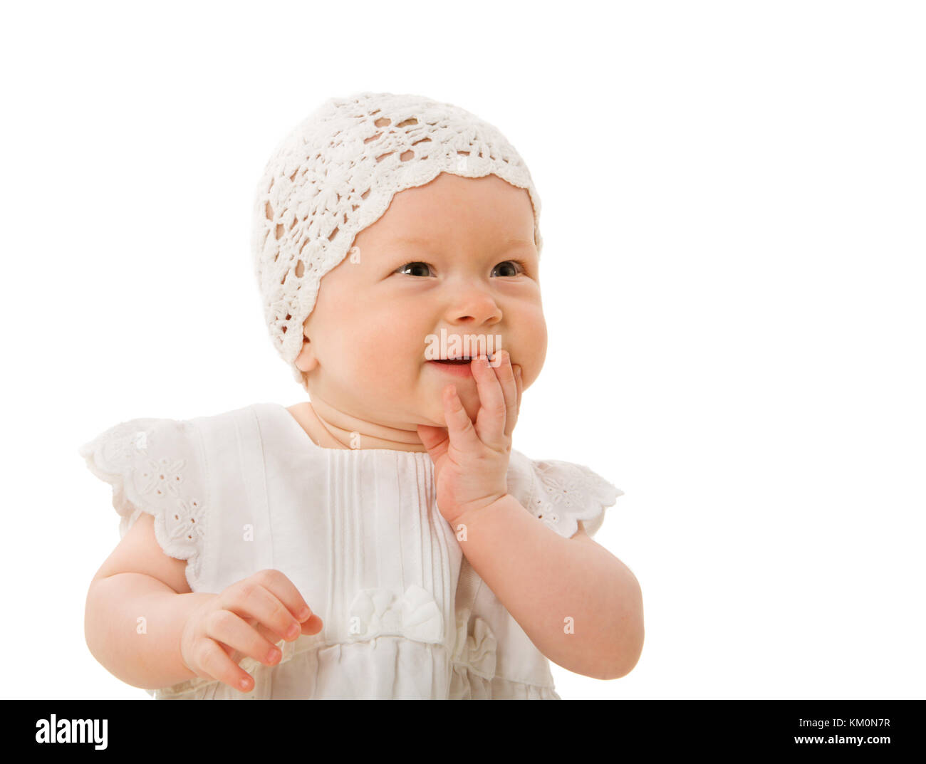 Six month Baby wearing hat isolated on white Stock Photo Alamy