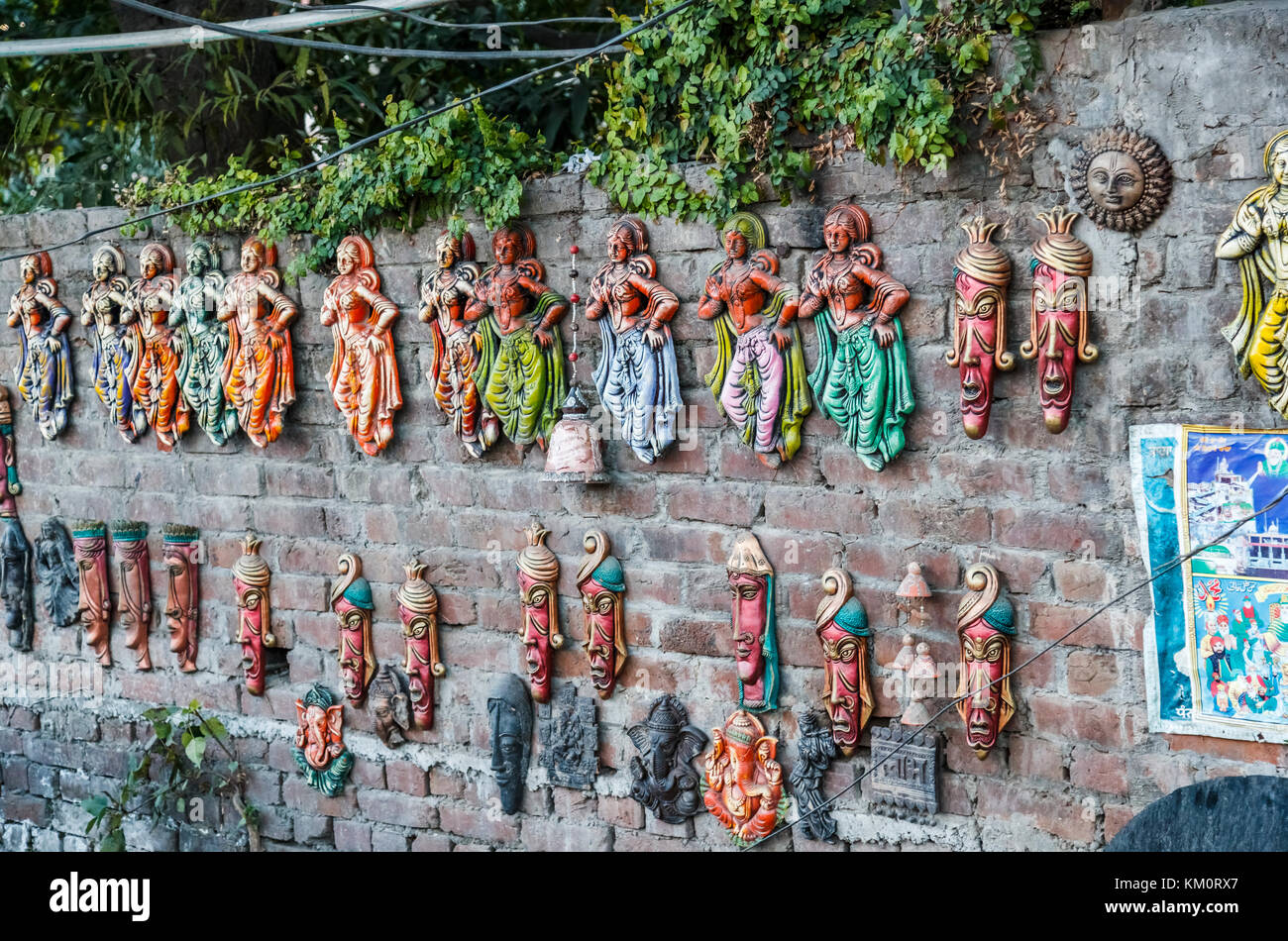 Ceramic figures on display for sale as tourist souvenirs in Amritsar, a