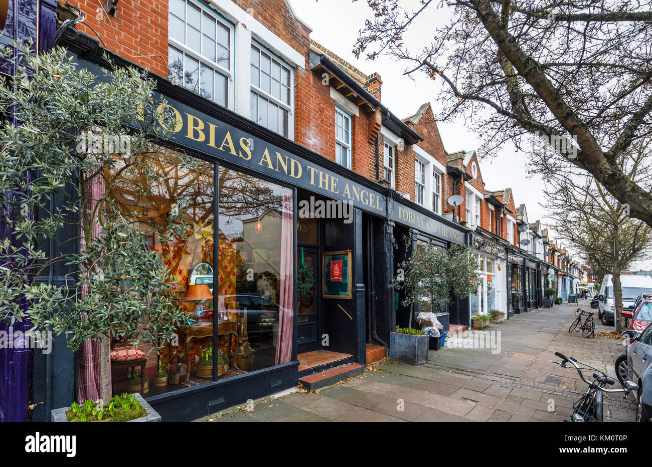 Tobias and the Angel shop front in Barnes, SW13, an affluent suburb of London, England, UK Stock Photo