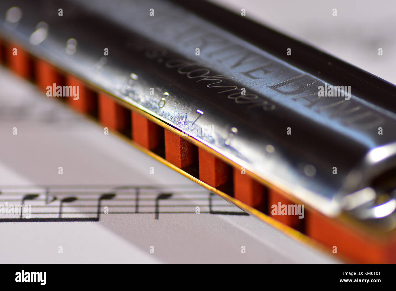 Harmonica on a sheet of music Stock Photo Alamy