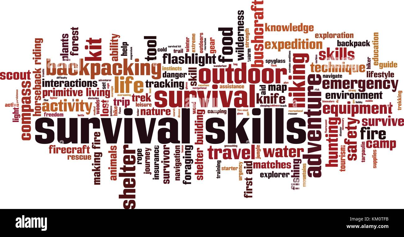 Survival skills word cloud concept. Vector illustration Stock Vector
