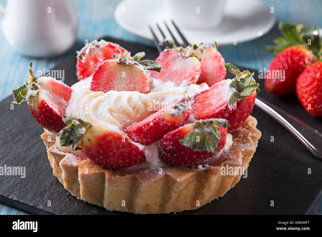 cake with custard and strawberries whipped cream Stock Photo - Alamy