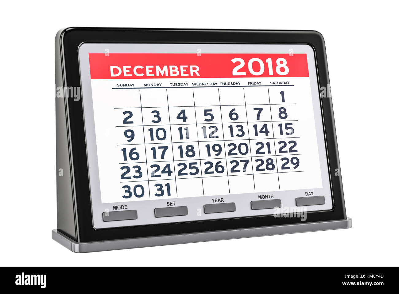 December 2018 digital calendar, 3D rendering isolated on white background Stock Photo