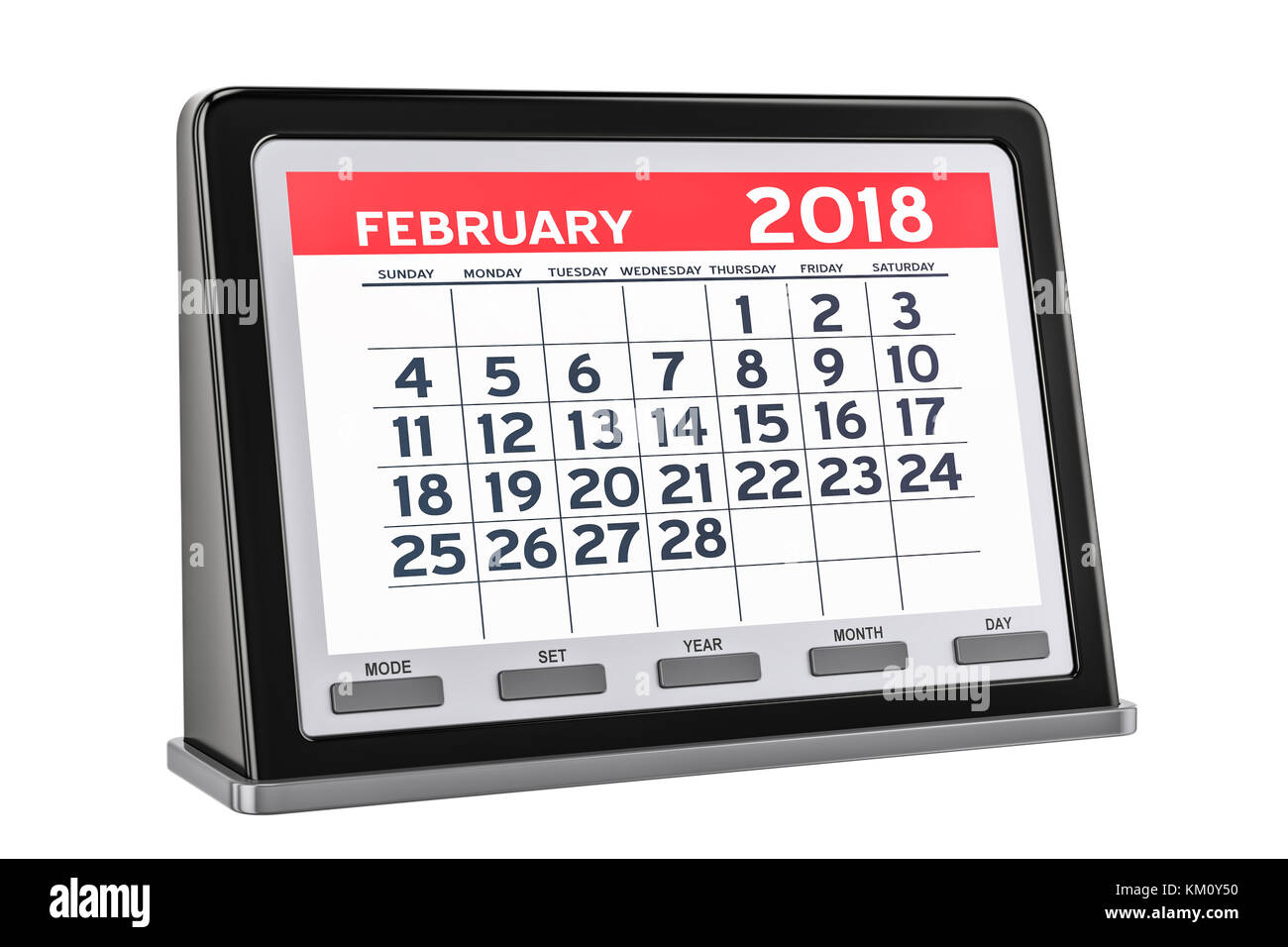 February 2018 digital calendar, 3D rendering isolated on white background Stock Photo