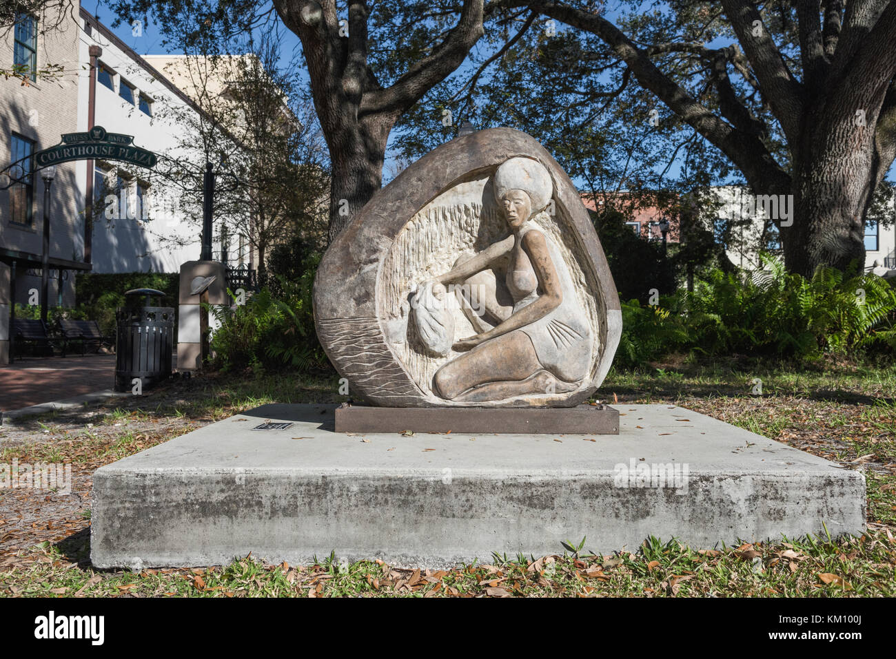 Sandstone and Steel Sculpture by John Merchant 2016 DeLand Florida